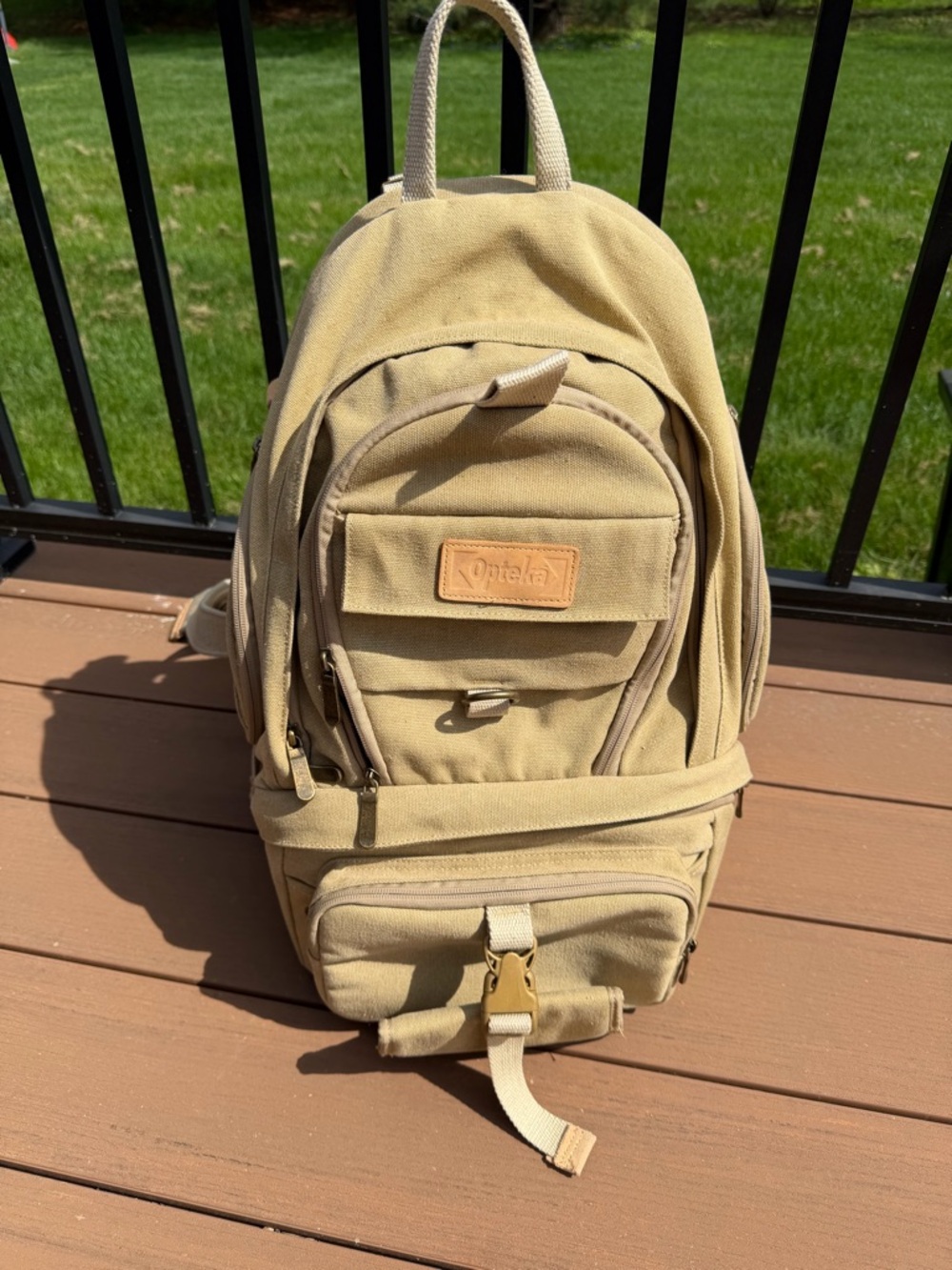 Opteka Canvas Camera Backpack Tan Brown Large Hiking Travel Bag